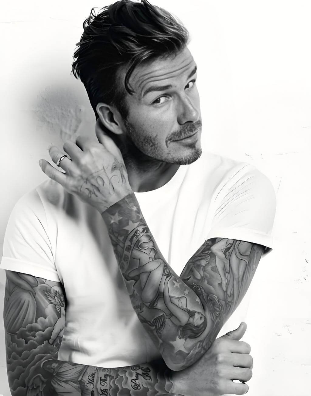 David Beckham full arm sleeve with angel and text
