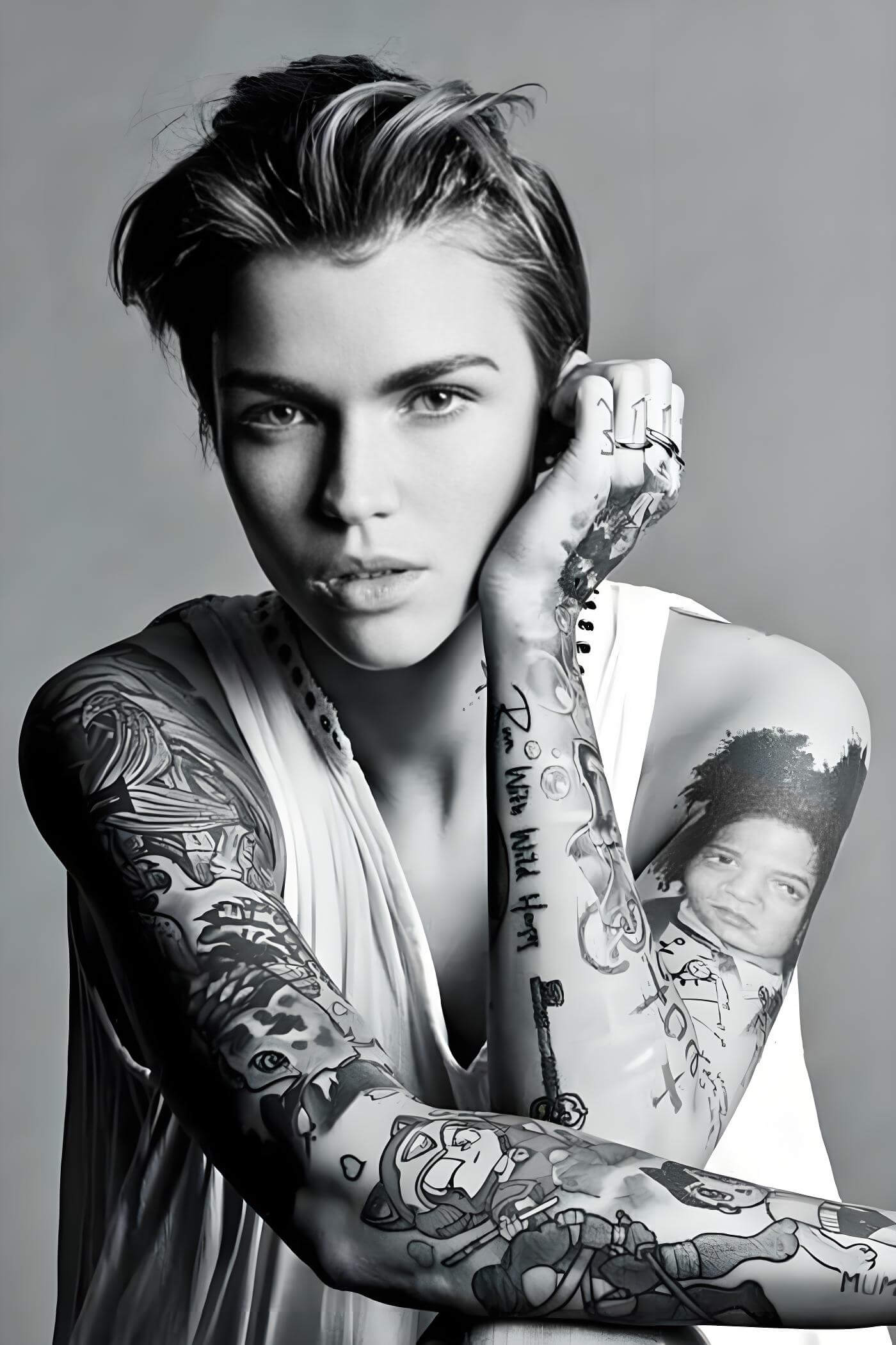 Ruby Rose colorful sleeve tattoos